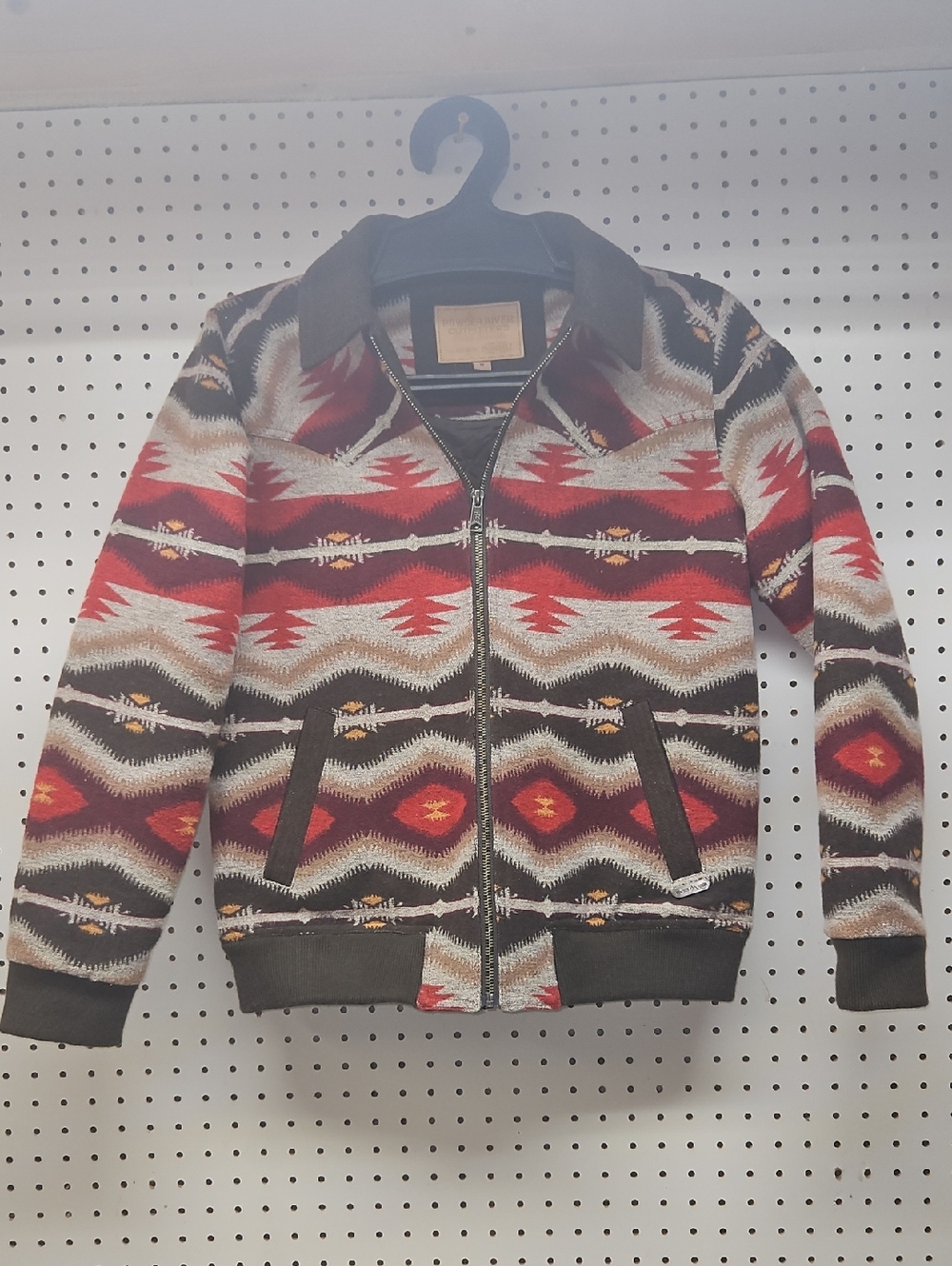 Powder River Outfitters Aztec Jacket Red & Brown Wool Blend Women's Med Jacket